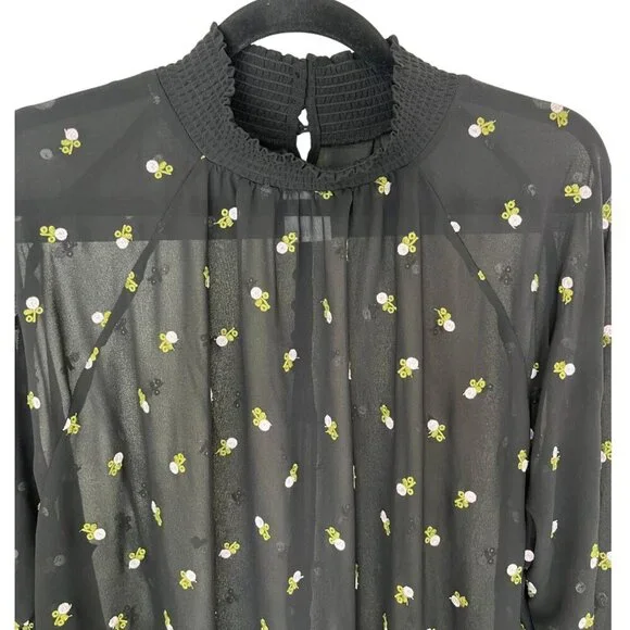 CAbi Black Sheer Embroidered Floral Blouse | XL Style 5338 Romantic Boho Top - Picture 5 of 10